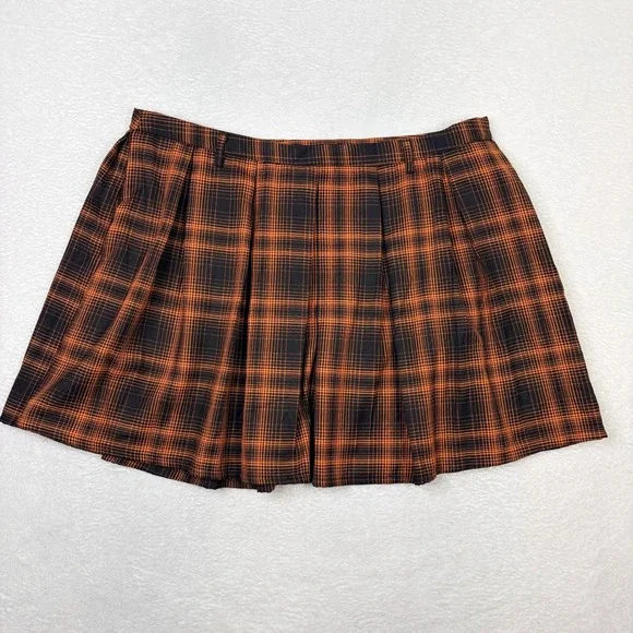 Hot Topic Plaid Pleated Mini Skirt Orange Black Size 2X Goth Schoolgirl Alt - Picture 1 of 6